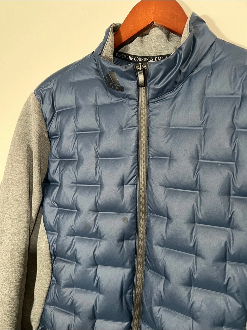 Adidas Frostguard Insulated Golf Jacket Quilted Blue/Gray Size Large Rhodes LV